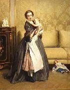 Gustave Leonard de Jonghe, Jeune mere et ses enfants dans un salon